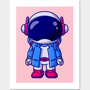 Cute Astronaut Wearing Suit Cartoon Posters and Art